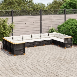 Set de sofás de jardín 10 pzas cojines ratán sintético negro