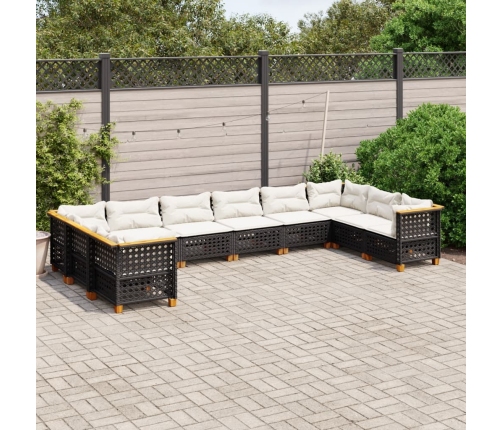 Set de sofás de jardín 10 pzas cojines ratán sintético negro