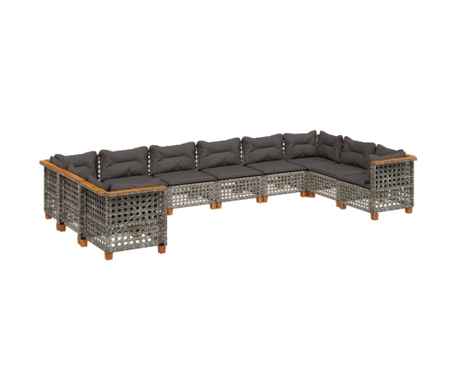 Set de sofás de jardín 10 pzas con cojines ratán sintético gris