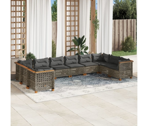 Set de sofás de jardín 10 pzas con cojines ratán sintético gris