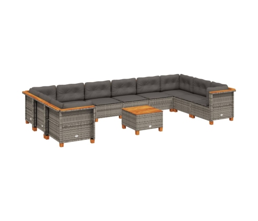 Set de sofás de jardín 11 pzas y cojines ratán sintético gris