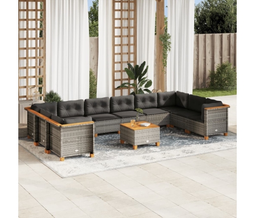 Set de sofás de jardín 11 pzas y cojines ratán sintético gris