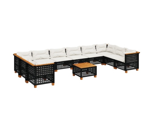 Set de sofás de jardín 11 pzas y cojines ratán sintético negro