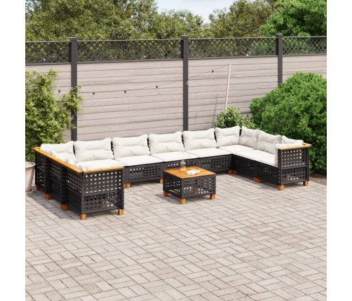 Set de sofás de jardín 11 pzas y cojines ratán sintético negro