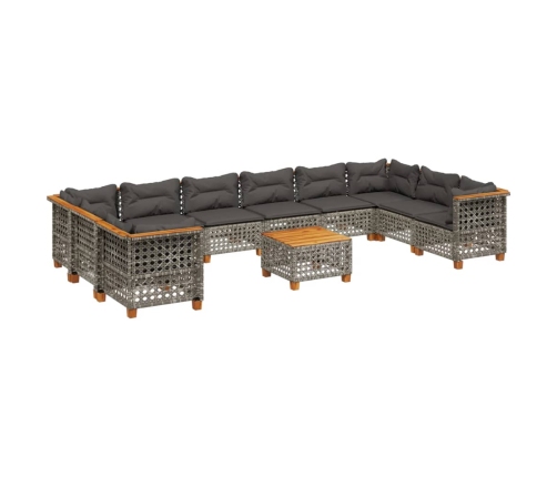 Set de sofás de jardín 11 pzas y cojines ratán sintético gris