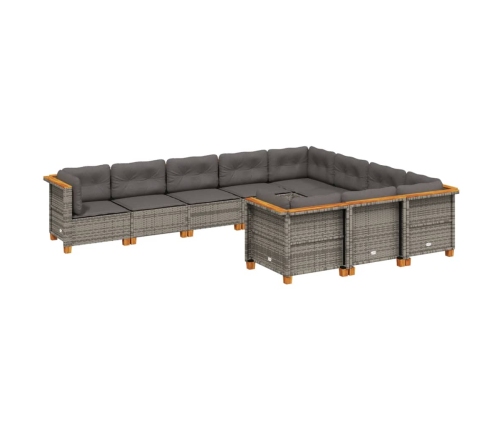 Set de sofás de jardín 10 pzas con cojines ratán sintético gris