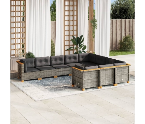 Set de sofás de jardín 10 pzas con cojines ratán sintético gris