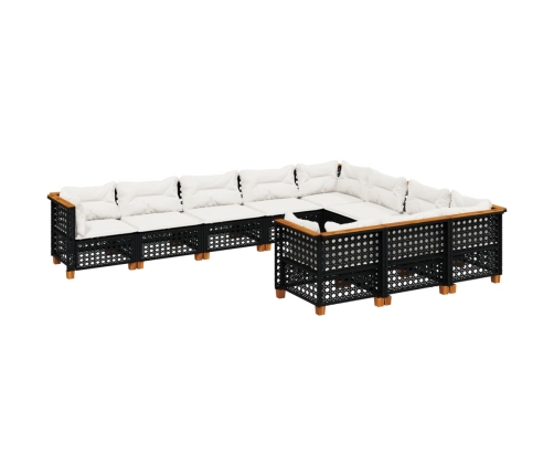 Set de sofás de jardín 10 pzas cojines ratán sintético negro