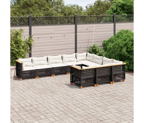 Set de sofás de jardín 10 pzas cojines ratán sintético negro