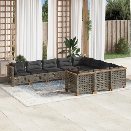 Set de sofás de jardín 10 pzas con cojines ratán sintético gris