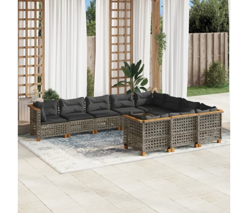 Set de sofás de jardín 10 pzas con cojines ratán sintético gris