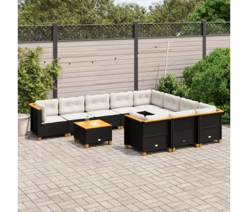 Set de sofás de jardín 11 pzas y cojines ratán sintético negro