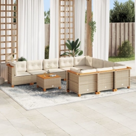 Set de sofás de jardín 11pzas con cojines ratán sintético beige