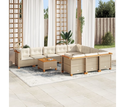 Set de sofás de jardín 11pzas con cojines ratán sintético beige