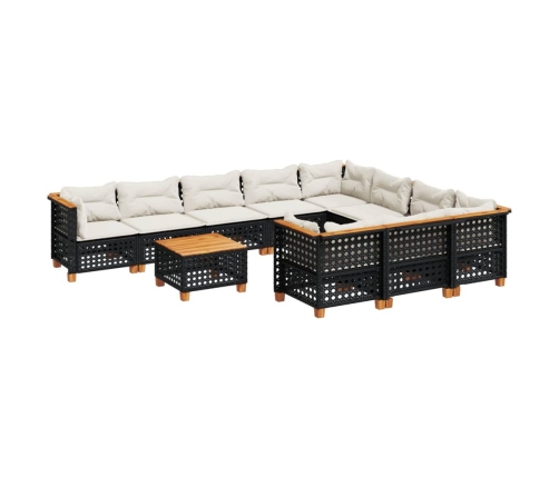 Set de sofás de jardín 11 pzas y cojines ratán sintético negro