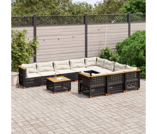 Set de sofás de jardín 11 pzas y cojines ratán sintético negro