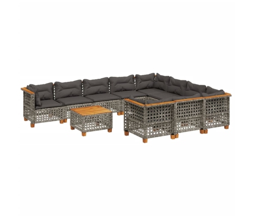Set de sofás de jardín 11 pzas y cojines ratán sintético gris