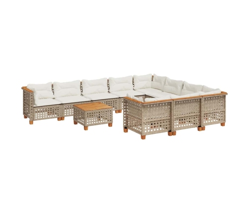 Set de sofás de jardín 11pzas con cojines ratán sintético beige