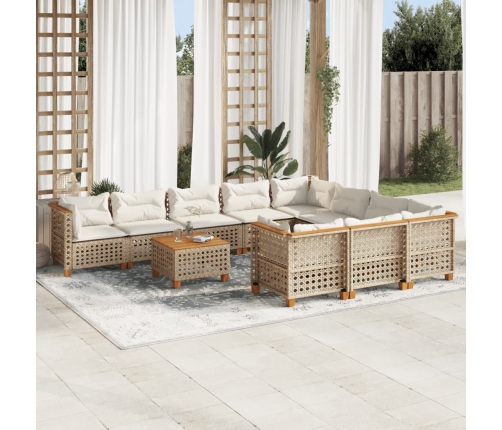 Set de sofás de jardín 11pzas con cojines ratán sintético beige