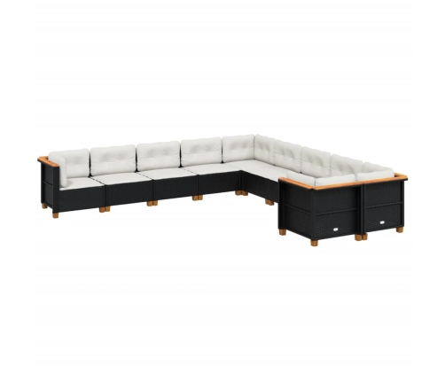 Set de sofás de jardín 10 pzas cojines ratán sintético negro