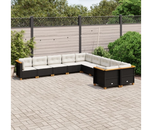 Set de sofás de jardín 10 pzas cojines ratán sintético negro