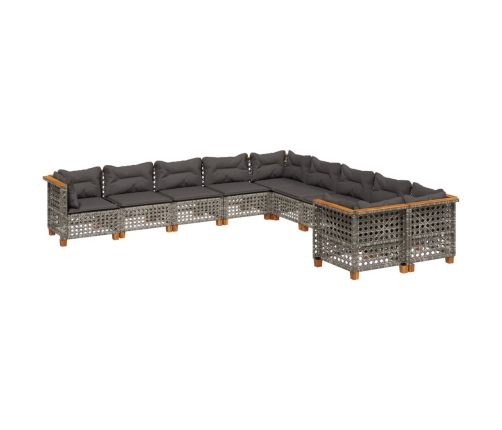 Set de sofás de jardín 10 pzas con cojines ratán sintético gris