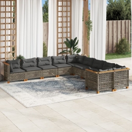 Set de sofás de jardín 10 pzas con cojines ratán sintético gris
