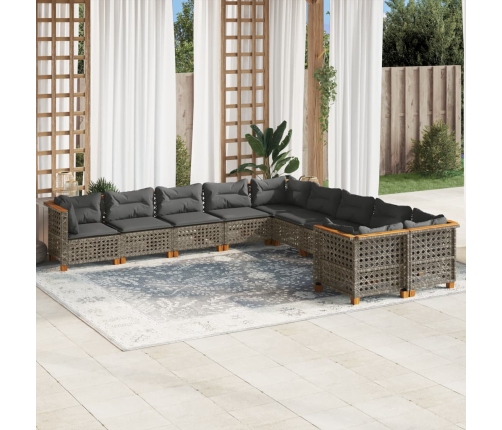Set de sofás de jardín 10 pzas con cojines ratán sintético gris