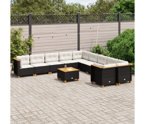 Set de sofás de jardín 11 pzas y cojines ratán sintético negro