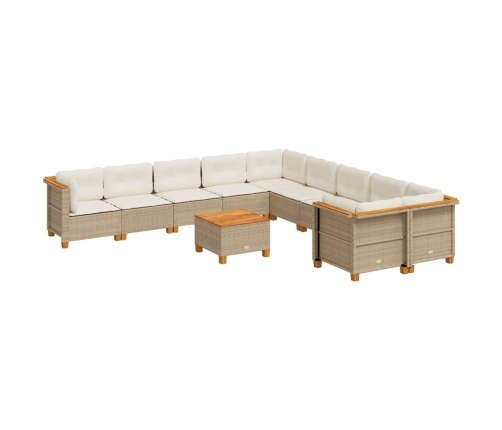 Set de sofás de jardín 11pzas con cojines ratán sintético beige