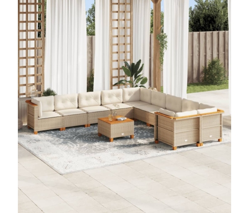 Set de sofás de jardín 11pzas con cojines ratán sintético beige