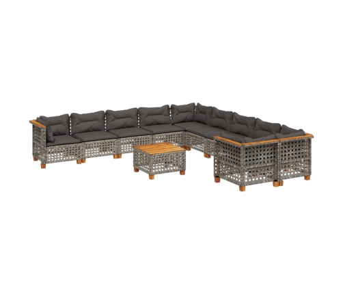 Set de sofás de jardín 11 pzas y cojines ratán sintético gris