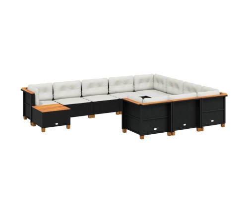 Set de sofás de jardín 11 pzas y cojines ratán sintético negro