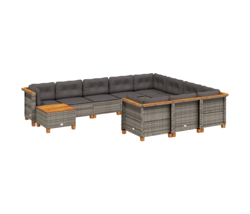 Set de sofás de jardín 11 pzas y cojines ratán sintético gris