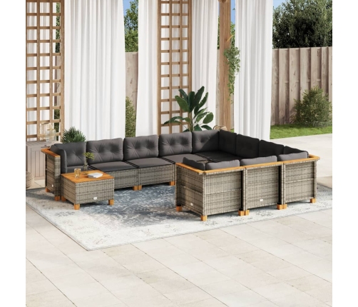 Set de sofás de jardín 11 pzas y cojines ratán sintético gris