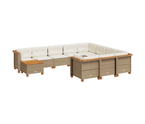 Set de sofás de jardín 11pzas con cojines ratán sintético beige
