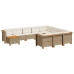 Set de sofás de jardín 11pzas con cojines ratán sintético beige