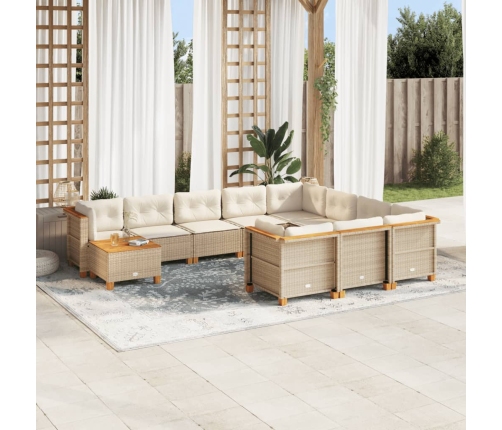 Set de sofás de jardín 11pzas con cojines ratán sintético beige
