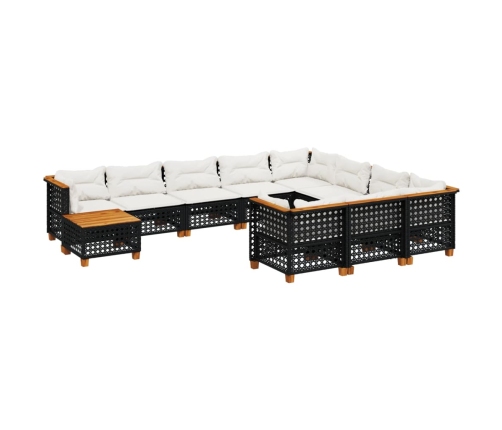 Set de sofás de jardín 11 pzas y cojines ratán sintético negro
