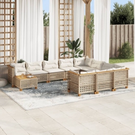 Set de sofás de jardín 11pzas con cojines ratán sintético beige