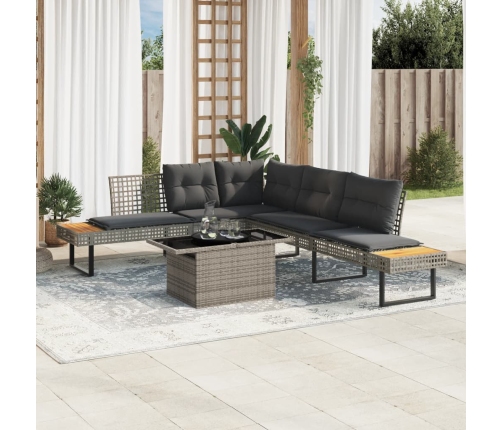 Set de sofás jardín 2 pzas con cojines ratán PE y vidrio gris