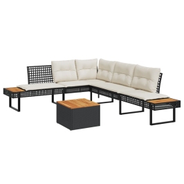 Set sofás jardín y cojines 2 pzas ratán sintético acacia negro