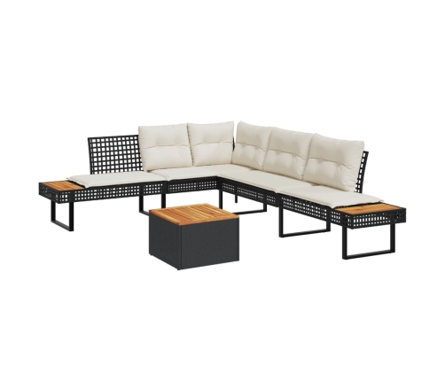 Set sofás jardín y cojines 2 pzas ratán sintético acacia negro