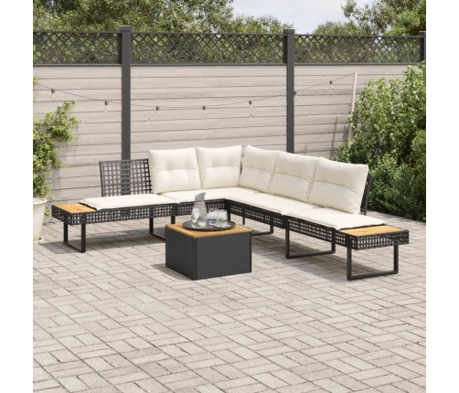Set sofás jardín y cojines 2 pzas ratán sintético acacia negro