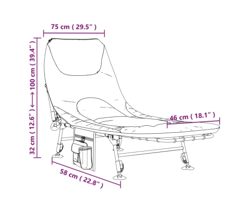 Tumbona de pesca con patas para barro ajustable plegable verde