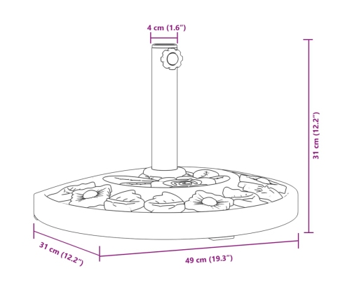 Base de sombrilla semicircular para palos de Ø38 / 48 mm 9 kg