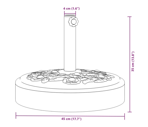 Base de sombrilla semicircular para palos de Ø38/ 48 mm 25 kg