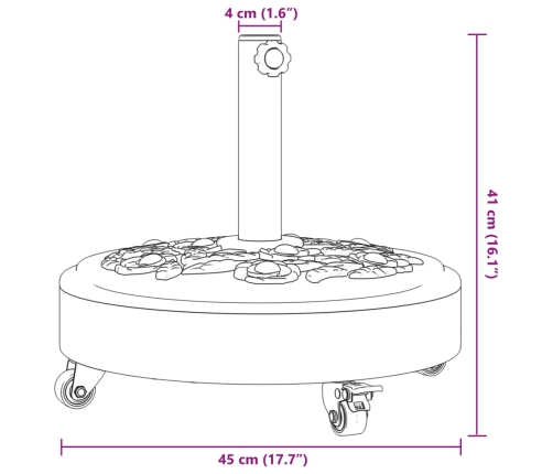 Base sombrilla redonda ruedas para mástiles Ø38 / 48 mm 27 kg