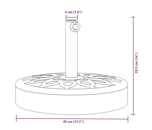 Base de sombrilla semicircular para palos de Ø38/ 48 mm 25 kg