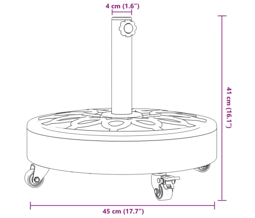 Base sombrilla redonda ruedas para mástiles Ø38 / 48 mm 27 kg